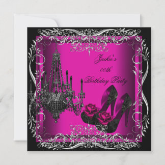 Hot Pink Black Party Geburtstag High Heel Schuhe Einladung