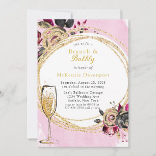 Hot Pink Black Peony Gold Brunch & Bubbly Einladung