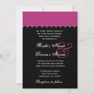 Hot Pink Black Polka Dot Wedding Premium Metallic Einladung