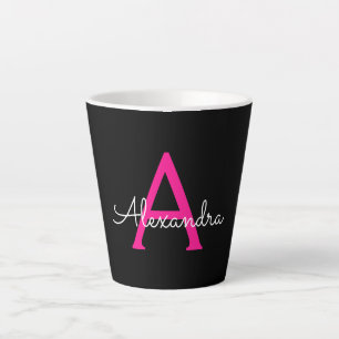 Hot Pink Black Script Girl Monogram Name Milchtasse