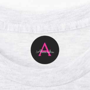 Hot Pink Black Script Name der Girl Monogram Etiketten
