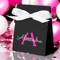 Hot Pink Black Script Name der Girl Monogram