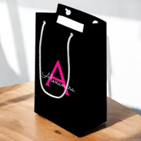Hot Pink Black Script Name der Girl Monogram