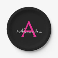 Hot Pink Black Script Name der Girl Monogram