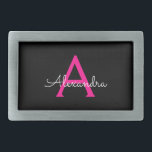 Hot Pink Black Script Name der Girl Monogram Rechteckige Gürtelschnalle<br><div class="desc">Schwarz und Heiß rosa Einfache Skriptmonogramm Name Gürtelschnalle. Das macht den perfekten Abschluss,  süß 16 16.,  18.,  21.,  30.,  40.,  50.,  60.,  70.,  80.,  90.,  100. Geburtstag,  Hochzeit,  Brautparty,  Jubiläum,  Babydusche oder Junggeselinnen-Abschied Geschenk für jemanden,  der Luxus und Chic Stil Lieben glänze.</div>