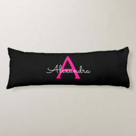 Hot Pink Black Script Name der Girl Monogram Seitenschläferkissen