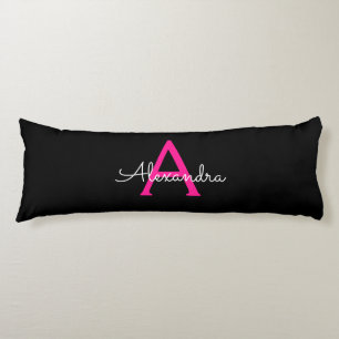 Hot Pink Black Script Name der Girl Monogram Seitenschläferkissen