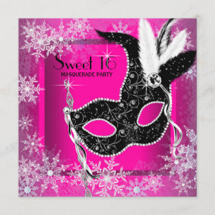 Hot Pink Black Snowflake Sweet 16 Masquerade Party Einladung