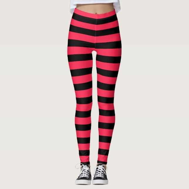 Hot Pink Black Strawberry Kostüm Halloween Strip Leggings (Vorderseite)