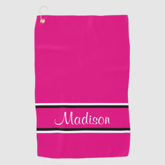 Hot Pink Black Strips Skriptname Golfhandtuch