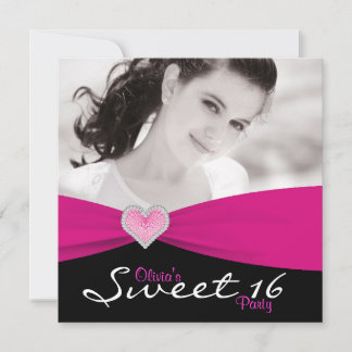 Hot Pink Black Sweet 16 Geburtstagsparty Einladung