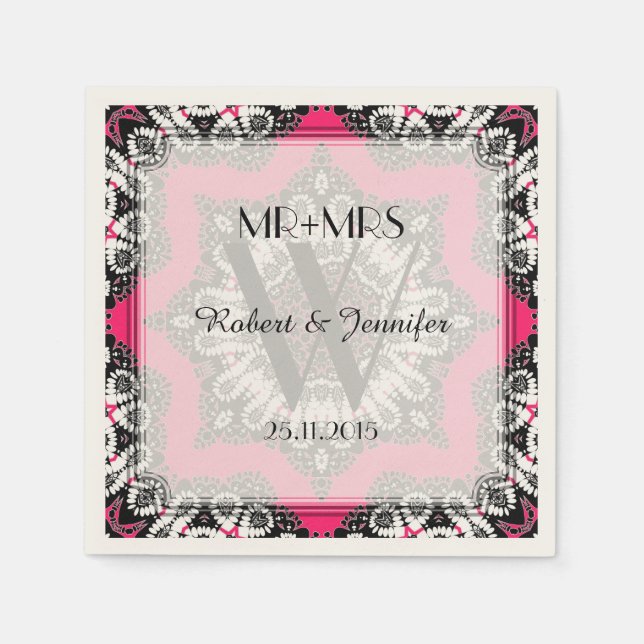 Hot Pink & Black Tribal Deko Paper Napkins Serviette (Vorderseite)