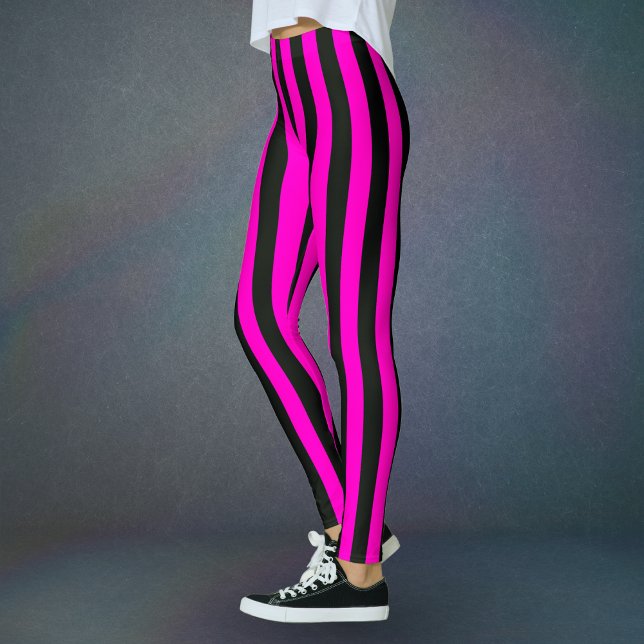 Hot Pink Black Vertical Wide Strip Leggings (Von Creator hochgeladen)