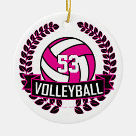 Hot Pink & Black 🏐 Volleyball-Logo-Kleider Keramik Ornament