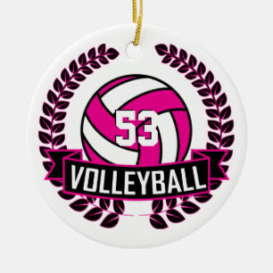 Hot Pink & Black 🏐 Volleyball-Logo-Kleider Keramik Ornament