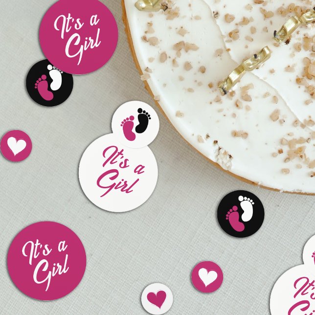 Hot Pink Black & White Es ist eine Girl Baby Dusch Konfetti (Hot Pink Black & White It's a Girl Baby Shower Confetti)