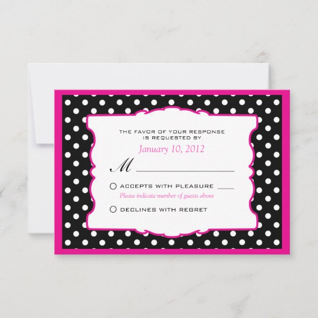 Hot Pink Black & White Polka Dot Wedding RSVP (Vorderseite)