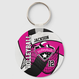 Hot Pink, Black & White Volleyball 🏐 Design Schlüsselanhänger
