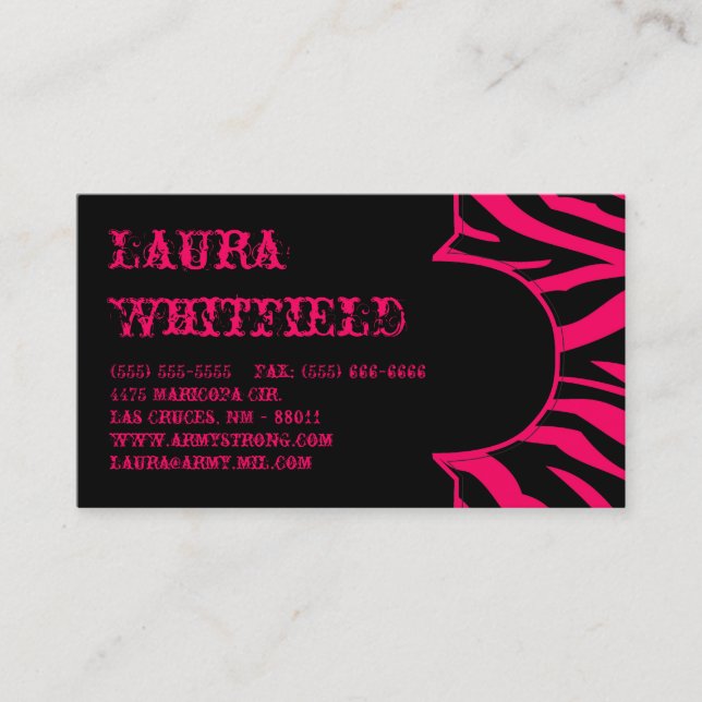 Hot Pink Black Zebra Print Animal Business Card Visitenkarte (Vorderseite)