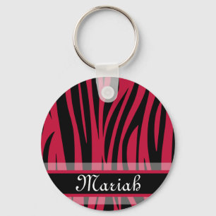 Hot Pink Black Zebra Print Individuelle Name Schlüsselanhänger