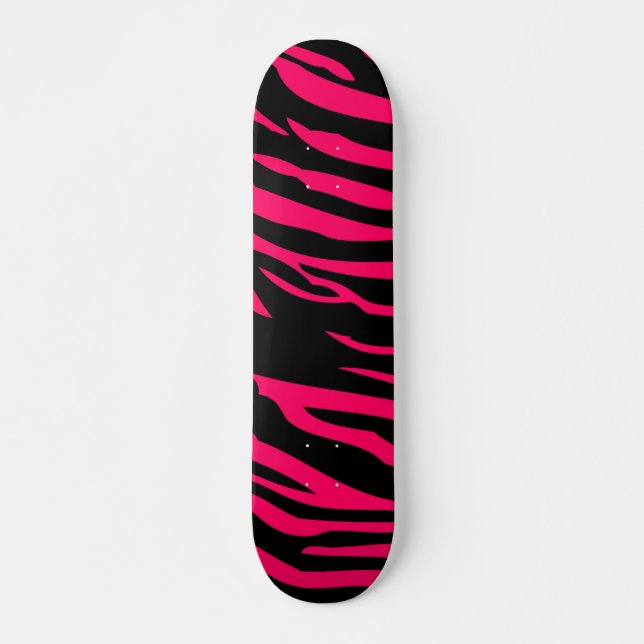 Hot Pink Black Zebra Print Old School Skateboard (Vorne)