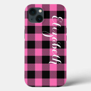 Hot Pink Blk Buffalo Karo Kariert Name Monogram NL Case-Mate iPhone Hülle