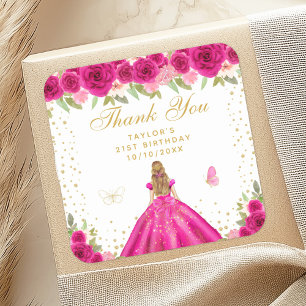 Hot Pink Blonde Haar Prinzessin Geburtstagsparty Quadratischer Aufkleber