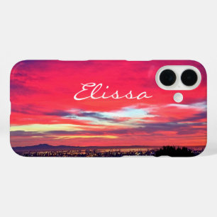 Hot Pink Blue California Sunset Script Name Modern iPhone 16 Plus Hülle