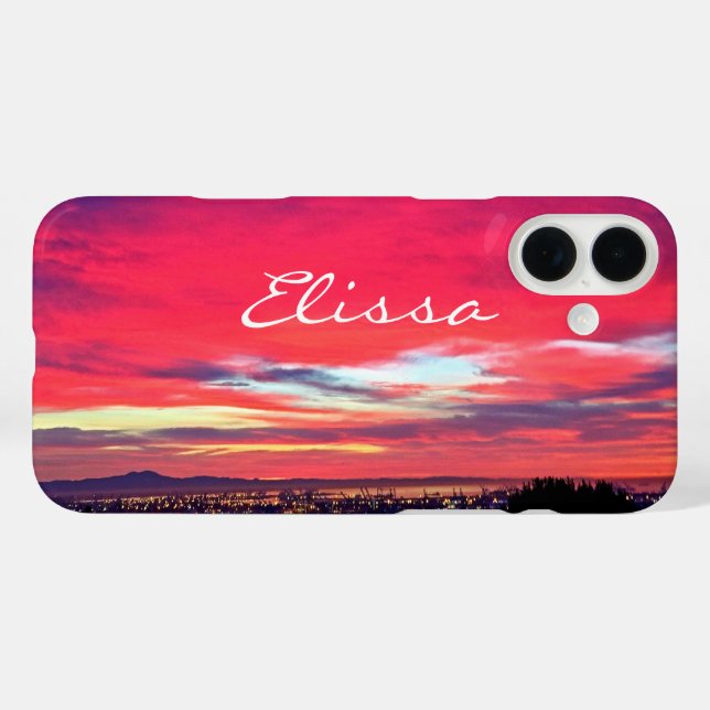 Hot Pink Blue California Sunset Script Name Modern Case-Mate iPhone Hülle (Rückseite (Horizontal))