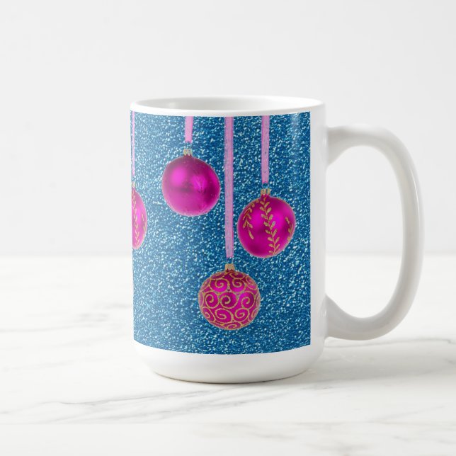 Hot Pink Blue Glitzer Frohe Weihnachtsbaumchen Tas Tasse (Rechts)