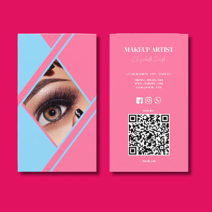 Hot Pink & Blue QR Code Foto Visagist Visitenkarte