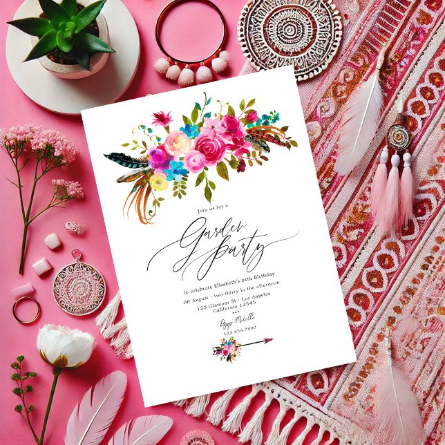 Hot-Pink Boho Chic Blumengarten Party Einladung (Hot-Pink Boho Chic Floral Garden Party Invitation)