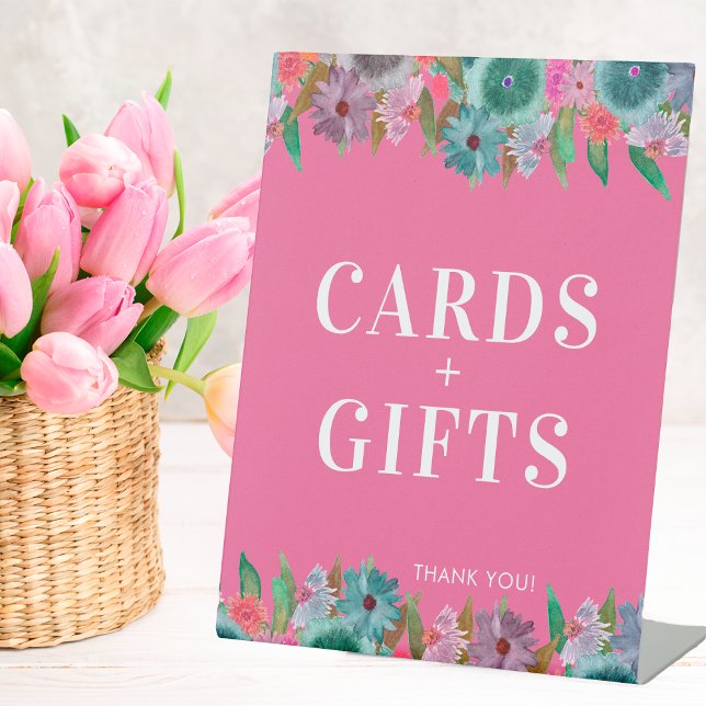 Hot-Pink-Boho-Wildblume Hochzeitskarten und Gesche Sockelschild (Von Creator hochgeladen)