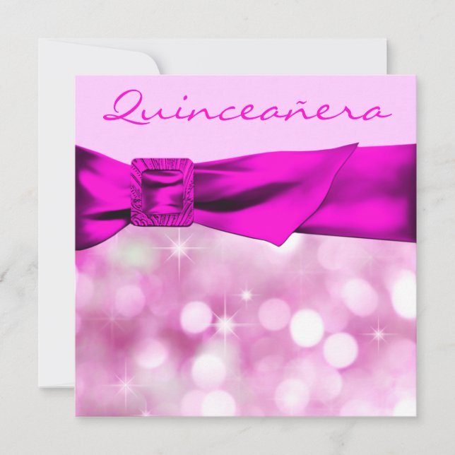 Hot Pink Bokeh Sparkle Quinceanera Einladung (Vorderseite)