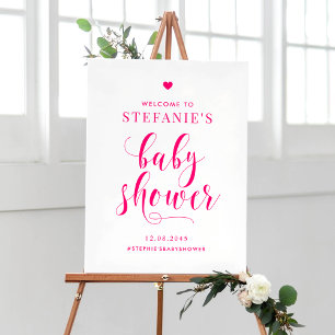 Hot Pink Bold Calligraphy Baby Dusche Willkommen Poster
