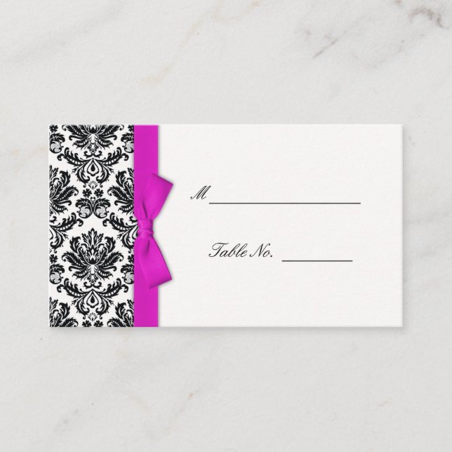 Hot Pink Bow Damask Wedding Placecards Platzkarte (Vorderseite)
