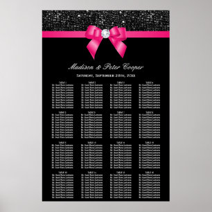 Hot-Pink-Bow-Hochzeitstabelle für schwarze Sequenz Poster