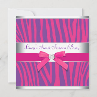 Hot Pink Bow Lila Zebra Sweet 16 Party Einladung