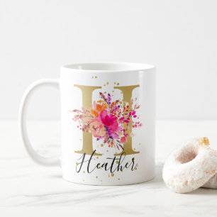 Hot Pink Bright Floral Letter H Monogramm Kaffeetasse