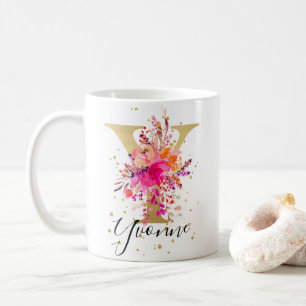 Hot Pink Bright Floral Letter Y Monogramm Kaffeetasse