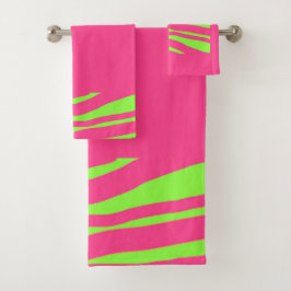 Hot Pink Bright Green 3 Piece Poly Cotton  Badhandtuch Set