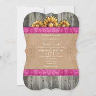 Hot Pink Brown Rustic Sonnenblume Hochzeit einlade Einladung