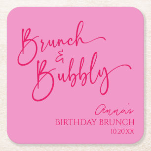 Hot Pink Brunch und Bubbly Birthday Brunch Party Rechteckiger Pappuntersetzer