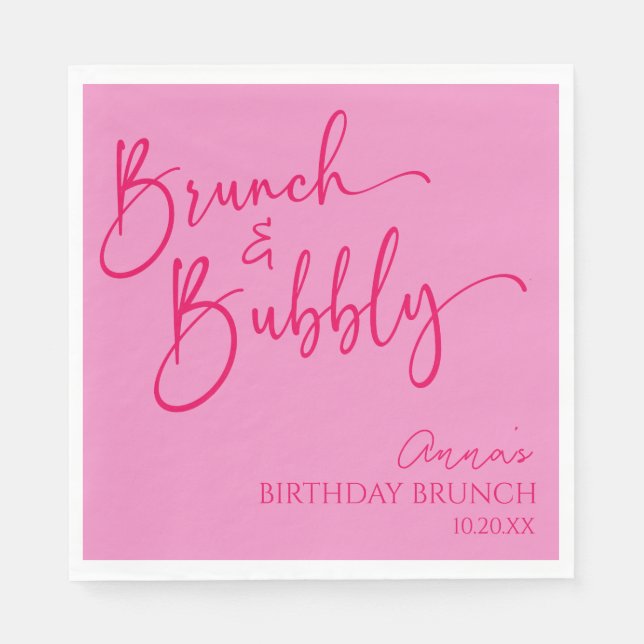 Hot Pink Brunch und Bubbly Birthday Brunch Party Serviette (Vorderseite)