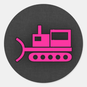 Hot Pink Bulldozer Runder Aufkleber