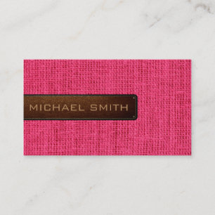 Hot Pink Burlap Linen Rustic Jute Look Leather Visitenkarte
