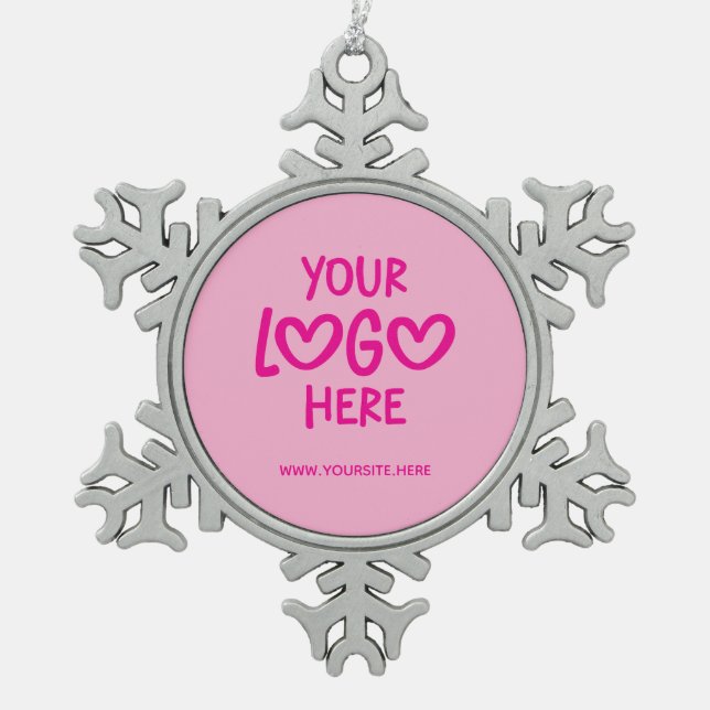Hot Pink Business Logo Site Schneeflocken Zinn-Ornament (Vorderseite)