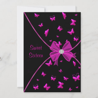 Hot Pink Butterfly 16 . Geburtstag Partys Einladung