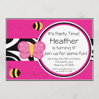 Hot Pink Butterfly Geburtstagsparty Einladung