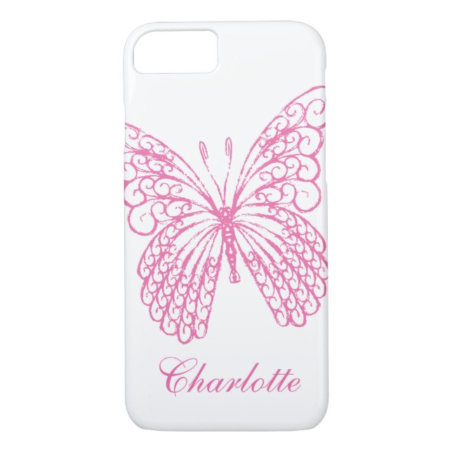 Hot Pink Butterfly iPhone 7 Fall Case-Mate iPhone Hülle (Rückseite)